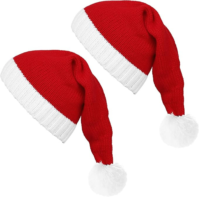 DIYDEC 2PACK Santa Hat, Red Christmas Knitted Santa Claus Hat for Adults Kid Warm Xmas Holiday Be... | Amazon (US)