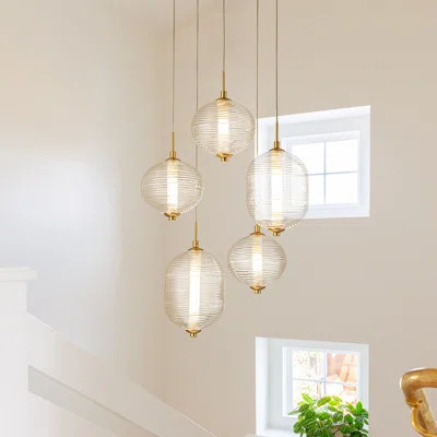 5 - Light Led Swirl Glass Shade Cluster Pendant Light | Wayfair North America