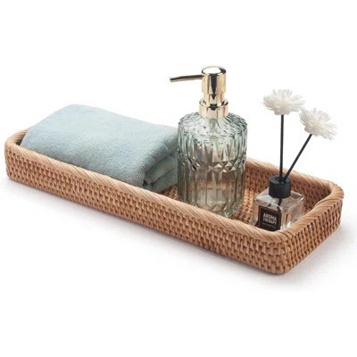Rattan Bathroom Vanity Trays Toilet Tank Baskets Long Narrow Hand Towel Storage Basket For Storage, Decorative (Natural 16.3 X 6.1 X 2 Inch) | Wayfair North America