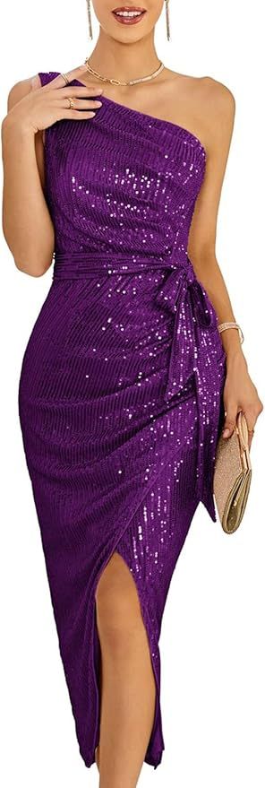 GRACE KARIN Women Sleeveless One Shoulder Sequin Dress Sparkly Glitter Wrap Dress Cocktail Weddin... | Amazon (US)