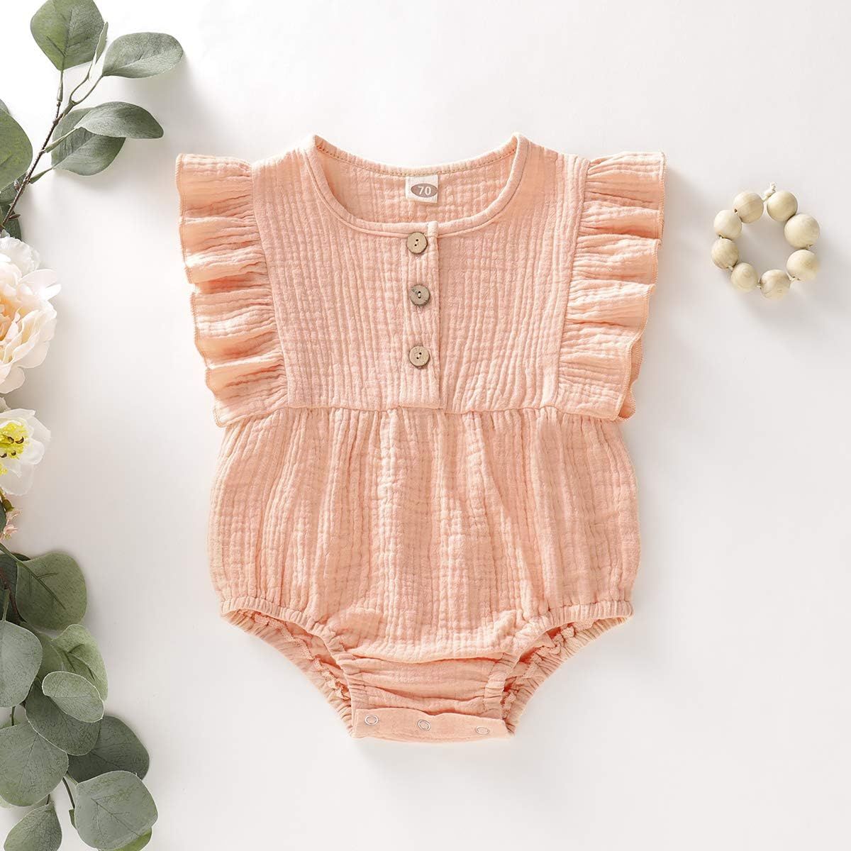 Newborn Baby Girl Jumpsuit Cotton Linen Solid Romper Short Sleeve One-Piece Bodysuit Infant Summe... | Amazon (US)