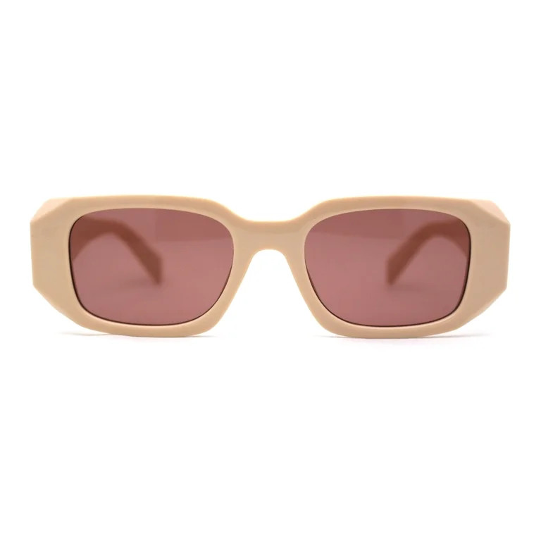 Womens Dimensional Geometric Diamond Cut Mod Rectangle Sunglasses Beige Brown | Walmart (US)