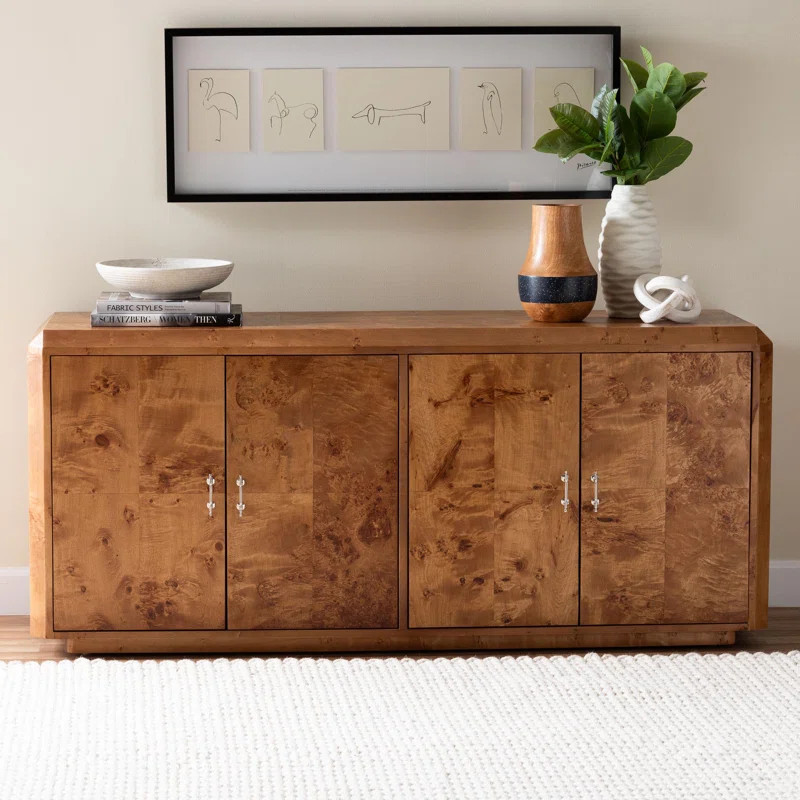 Edony Modern And Contemporary Natural Mappa Burl Wood 4-Door Sideboard Buffet | Wayfair North America