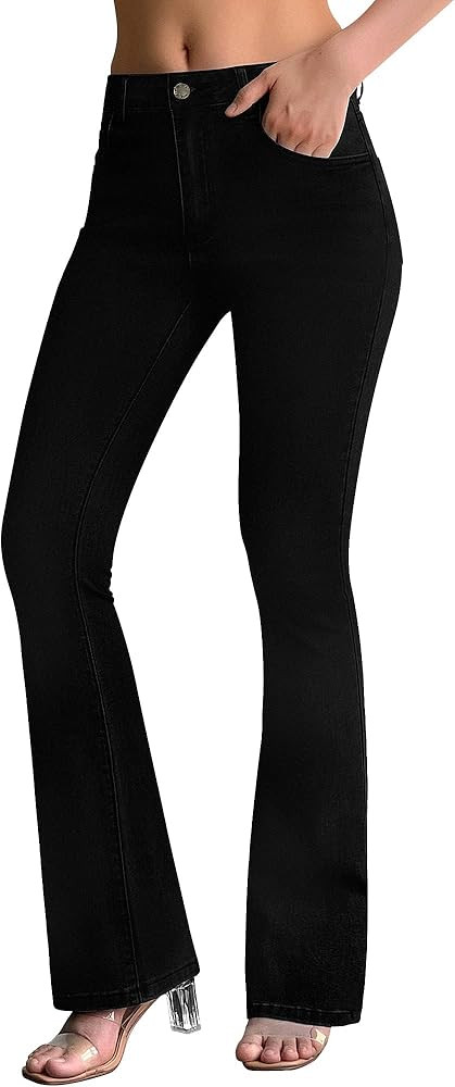 roswear Women's Trendy Stretchy Flare Jeans Mid Rise Bootcut Curvy Denim Pants | Amazon (US)