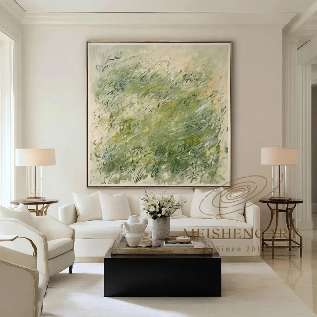 Large Olive Green Abstract Canvas Painting,minimalist Line Art - Etsy | Etsy (US)