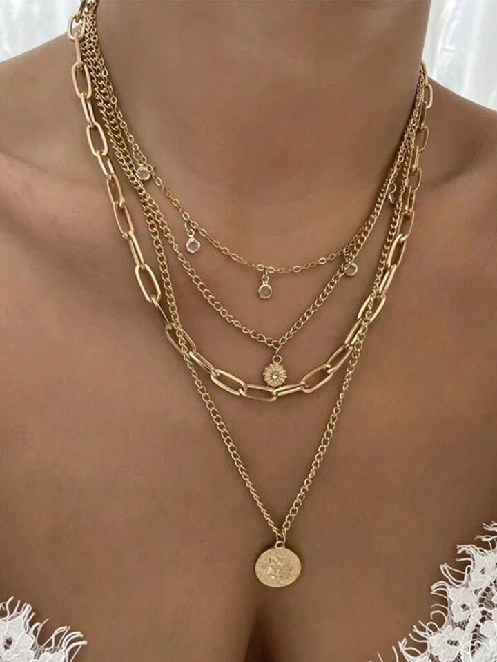 1pc Multi-Layer Rhinestone Circular Pendant Necklace | SHEIN