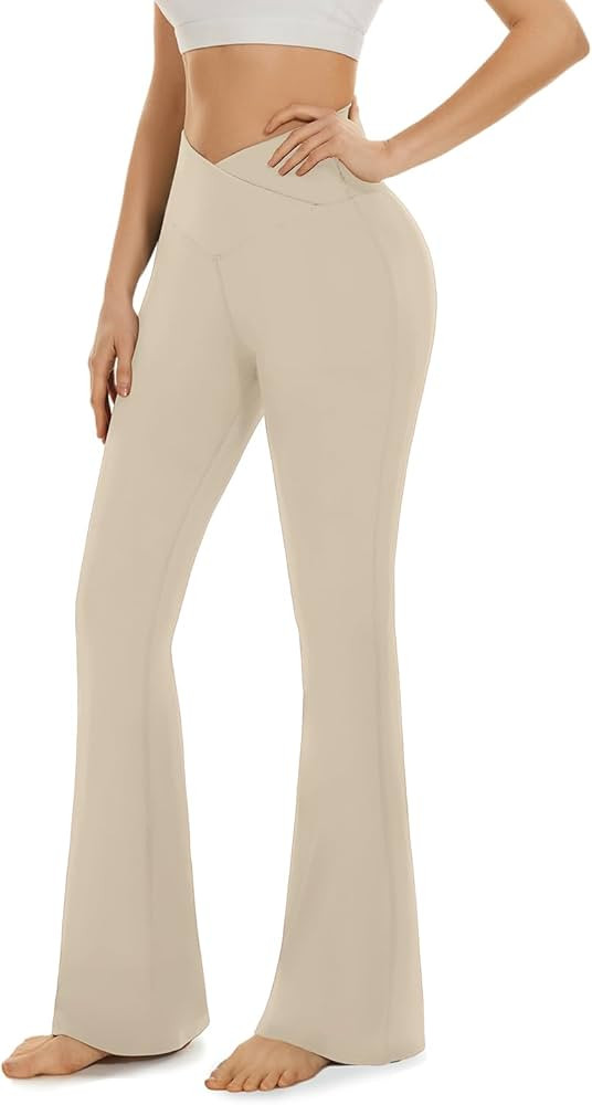 Aoliks Crossover Flare Leggings for Women,High Waisted Bootcut Yoga Pants Workout Bell Bottom Leg... | Amazon (US)