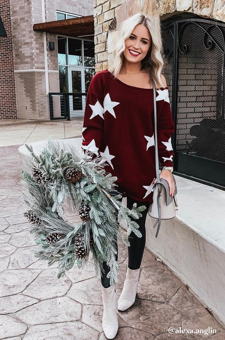 Distressed Oversized Star Sweater | Amaryllis Apparel