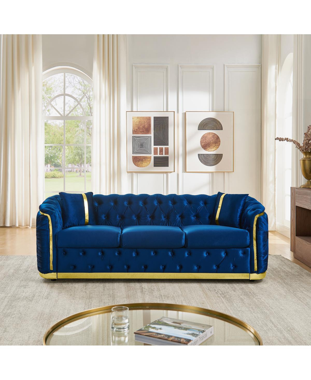 Streamdale Furniture Mid Century Modern Chesterfield Sofa, Luxury Velvet - Navy blue | Macy's