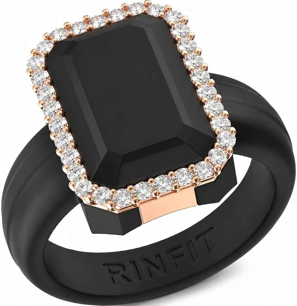 Rinfit Women's Silicone Wedding Band - Promise Rings for Her - Emerald Cut with Cubic Zirconia St... | Amazon (US)