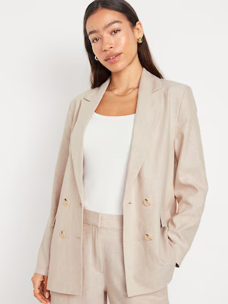 Double-Breasted Linen-Blend Blazer | Old Navy (US)