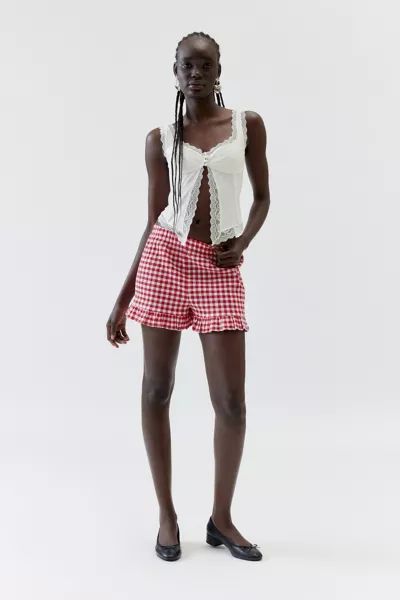 Urban Renewal Remnants Gingham Ruffle Pull-On Short | Urban Outfitters (US and RoW)