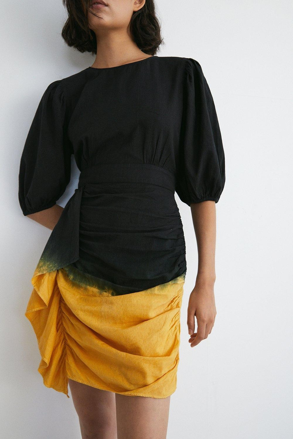 Petite Tie Dye Ruched Skirt Mini Dress | Warehouse UK & IE