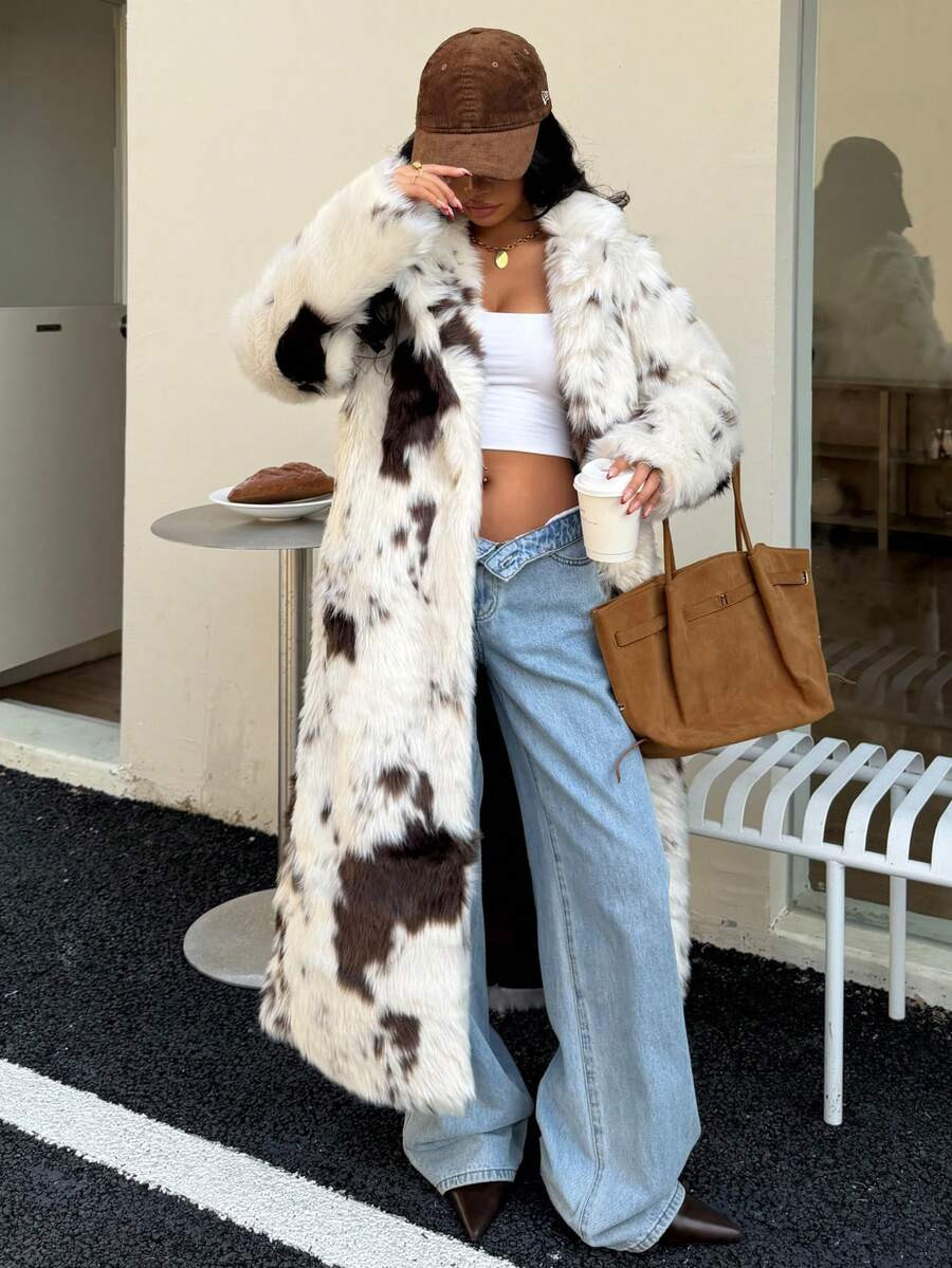 Seelio Autumn/Winter New Women Fashionable Chic Animal Print Faux Fur Thick Coat, High-End | SHEIN