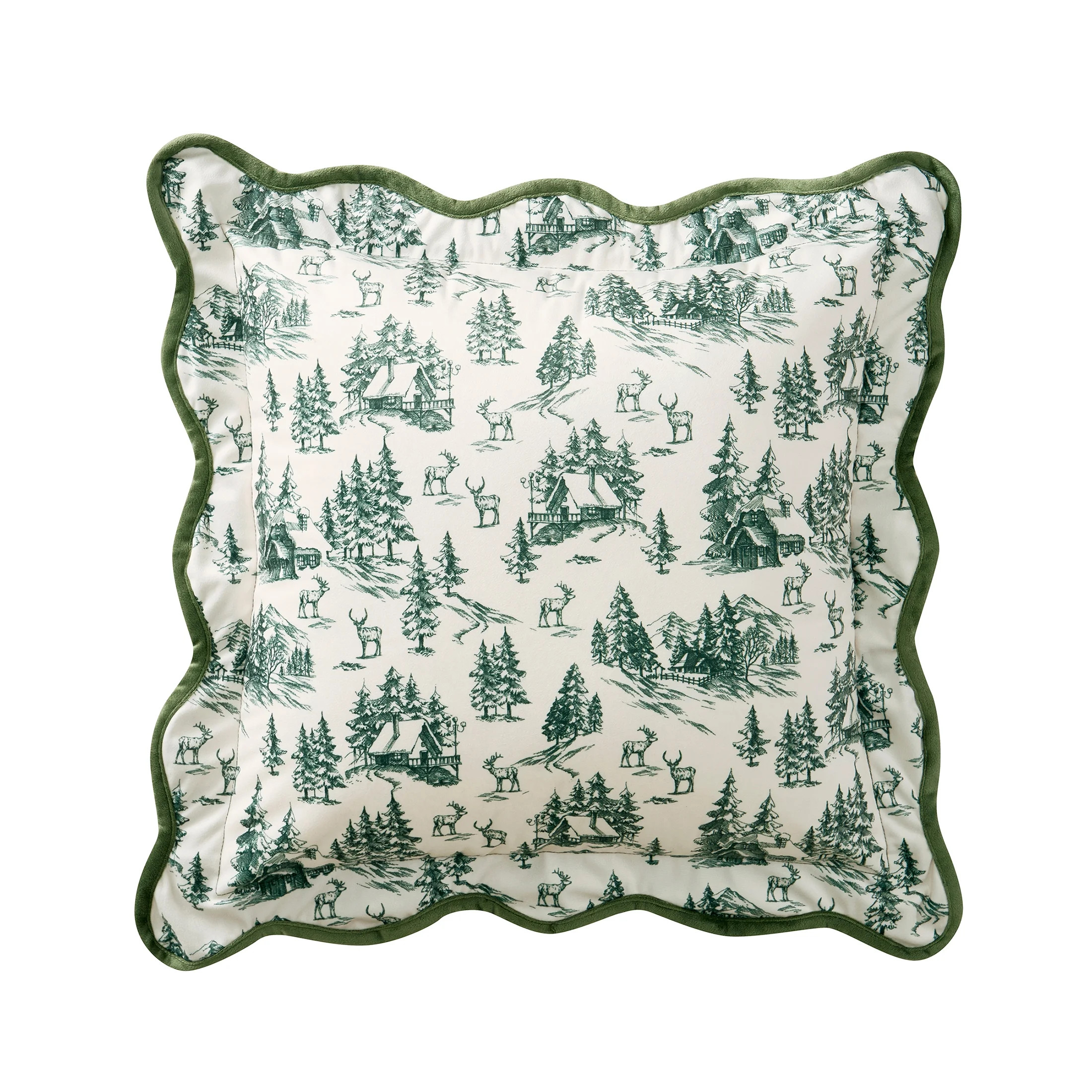 My Texas House 18" x 18" Green Forest Toile Velvet Decorative Pillow Cover | Walmart (US)