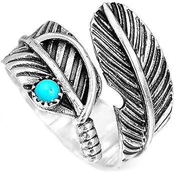 2Pcs Boho Feather Turquoise Rings, Adjustable 925 Silver Plated Wide Nature Leaf Thumb Ring for W... | Amazon (US)