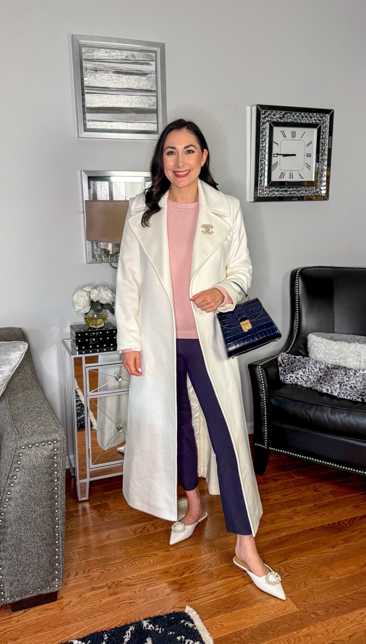 Early winter outfit 🩷🤍💙

Ivory wrap coat size small
6, sized up to add bulky sweaters underneath 
Pink wool & cotton blend sweater size small, TTS
Navy stretch waist pants size xs, sized down (linked this years version) 
Ivory pointed toe mules with pearl embellishments size 7, TTS (wide/loose at top of foot) 
Navy leather bag 

Work wear 
Winter style 
Office outfit
Winter coat 
Nordstrom anniversary sale 
NSALE
Nordstrom sale 



#LTKSaleAlert #LTKShoeCrush #LTKSeasonal