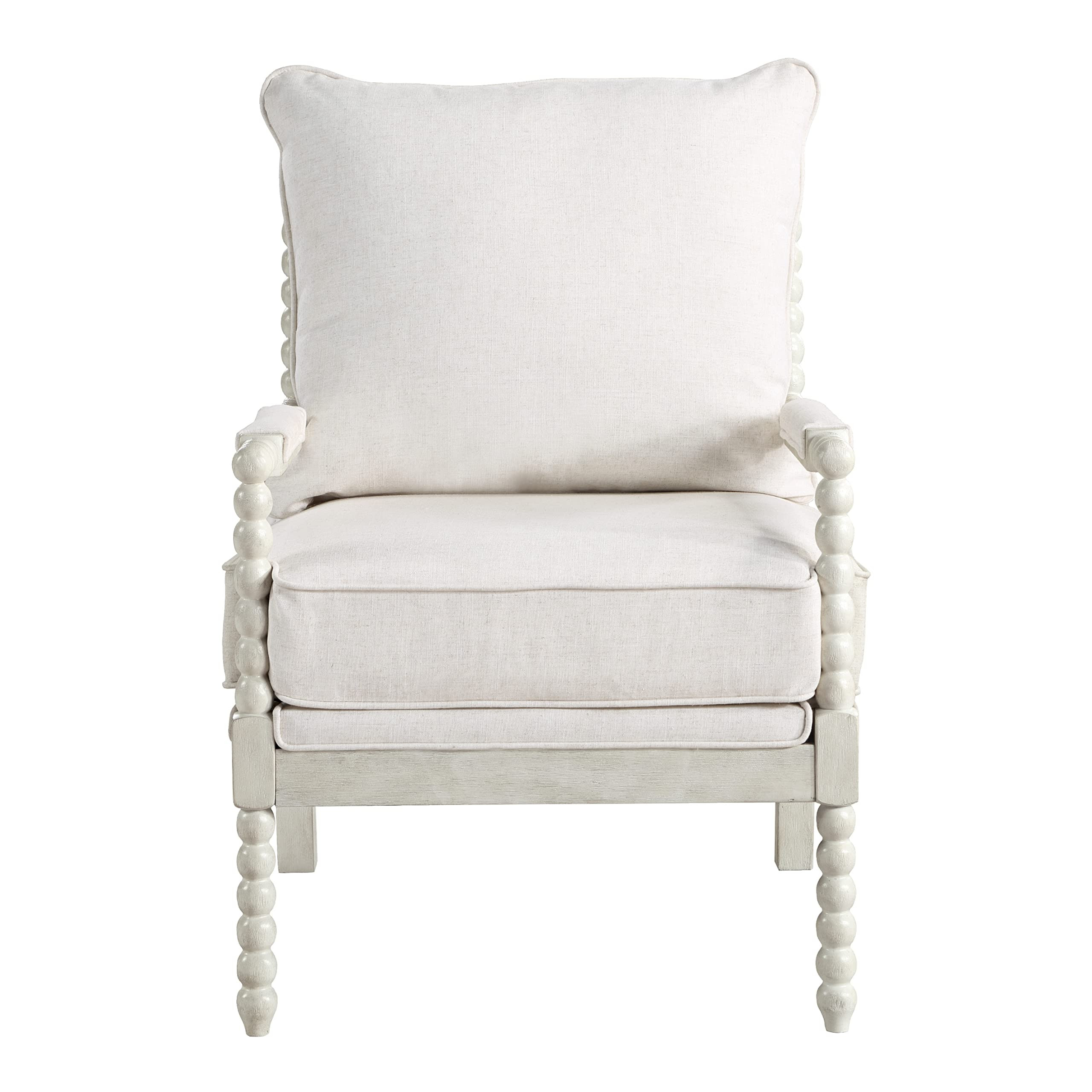OSP Home Furnishings Kaylee Spindle Accent Chair with Antique White Wood Frame, White Linen Fabri... | Amazon (US)
