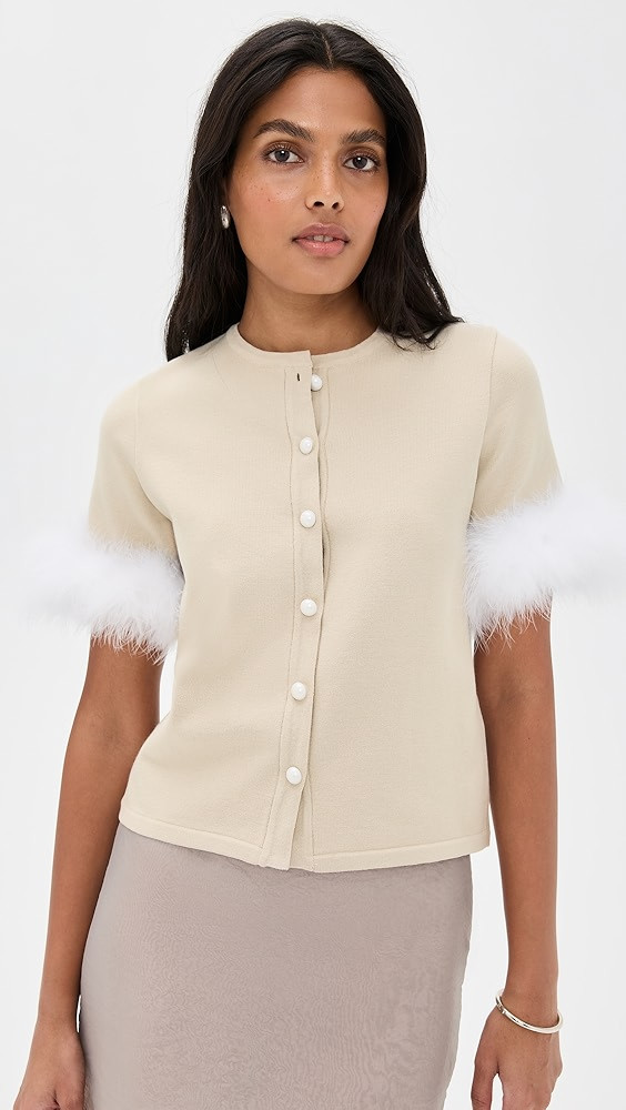 Miss Kitty Short Sleeve Cardigan with Detachable Feathers | Shopbop
