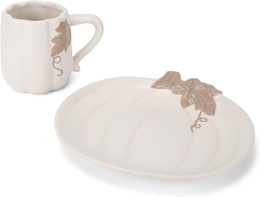 Nat & Jules Pumpkin 12 ounce Ceramic Coffee Mug and Small Plate 2 Piece Set, White | Amazon (US)
