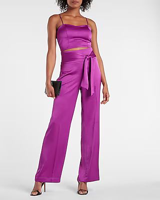 Super High Waisted Satin Tie Waist Trouser Pant | Express