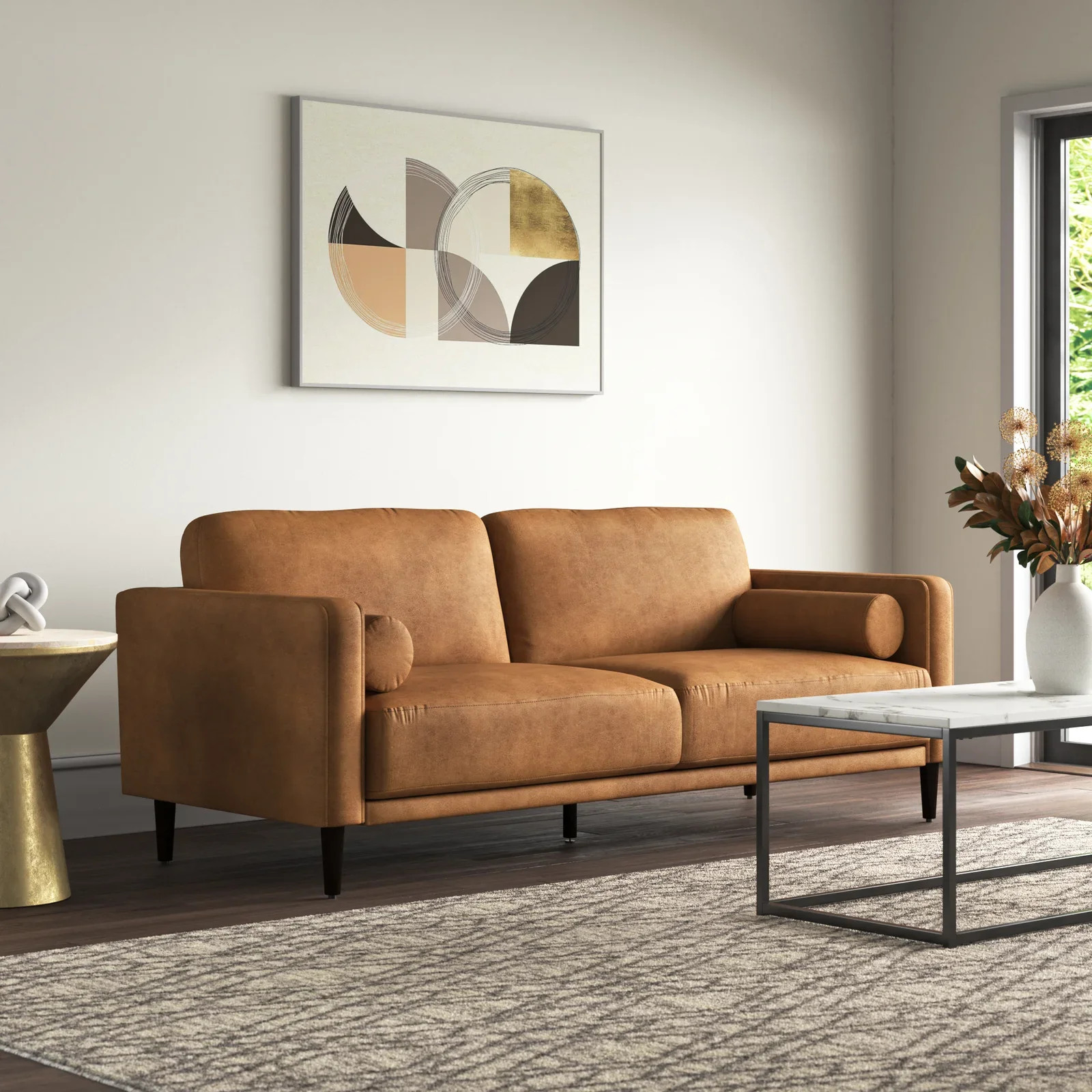 Homfa 3 Seater Sofa, 78.9'' Modern Large Upholstered Lounge Couch with Square Arm, Camel | Walmart (US)