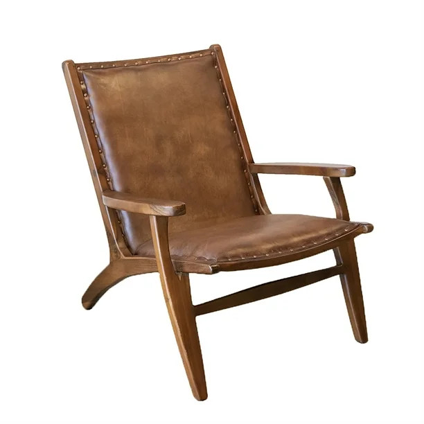 Mid-Century Modern Margot Tan Genuine Leather Accent Chair - Walmart.com | Walmart (US)