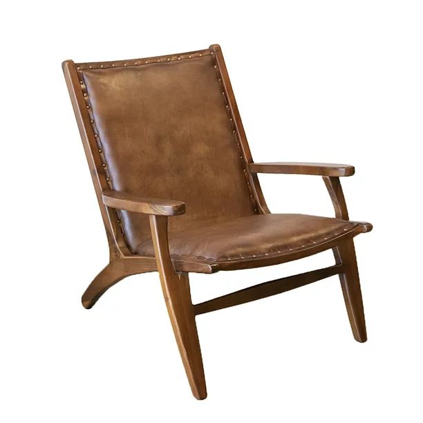 Mid-Century Modern Margot Tan Genuine Leather Accent Chair - Walmart.com | Walmart (US)
