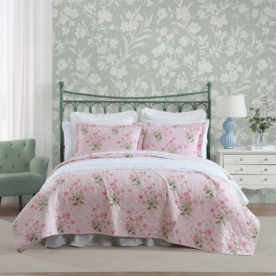Laura Ashley Twin Veronicas Bouquet Quilt Set Pink: Floral Coverlet, Machine Washable | Target