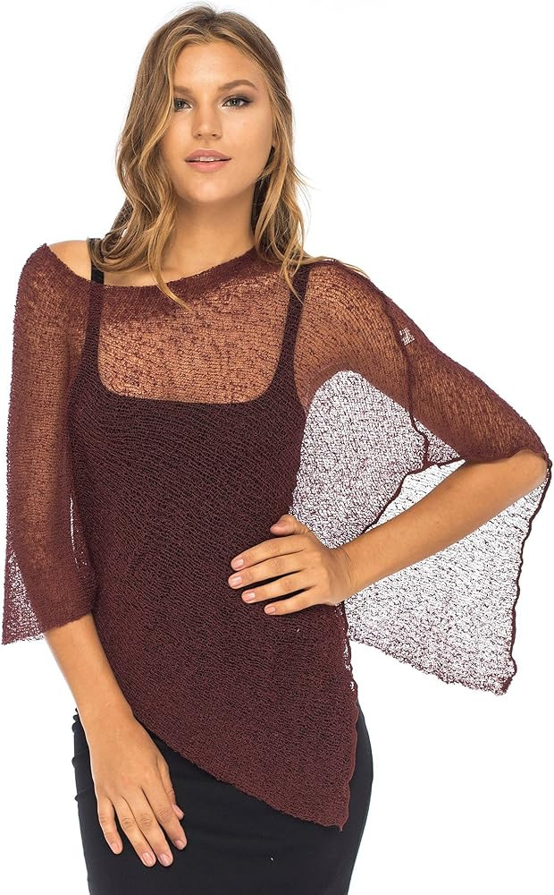 Back From Bali Womens Sheer Poncho Shrug Bolero, Lightweight Summer Shrug Pullover Sweater | Amazon (US)
