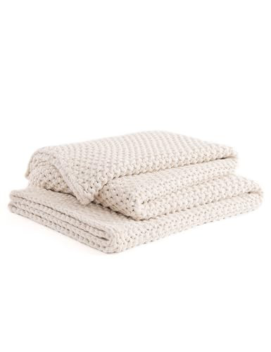 YnM Chunky Cotton Knit Throw Blanket, Cable Knit Throws for Bed Couch Sofa, Comfy & Relaxing, Decorative Piece for Farmhouse Modern Boho Rustic Scandinavian Chic Vibe, Cream White 60x80 Inches | Amazon (US)