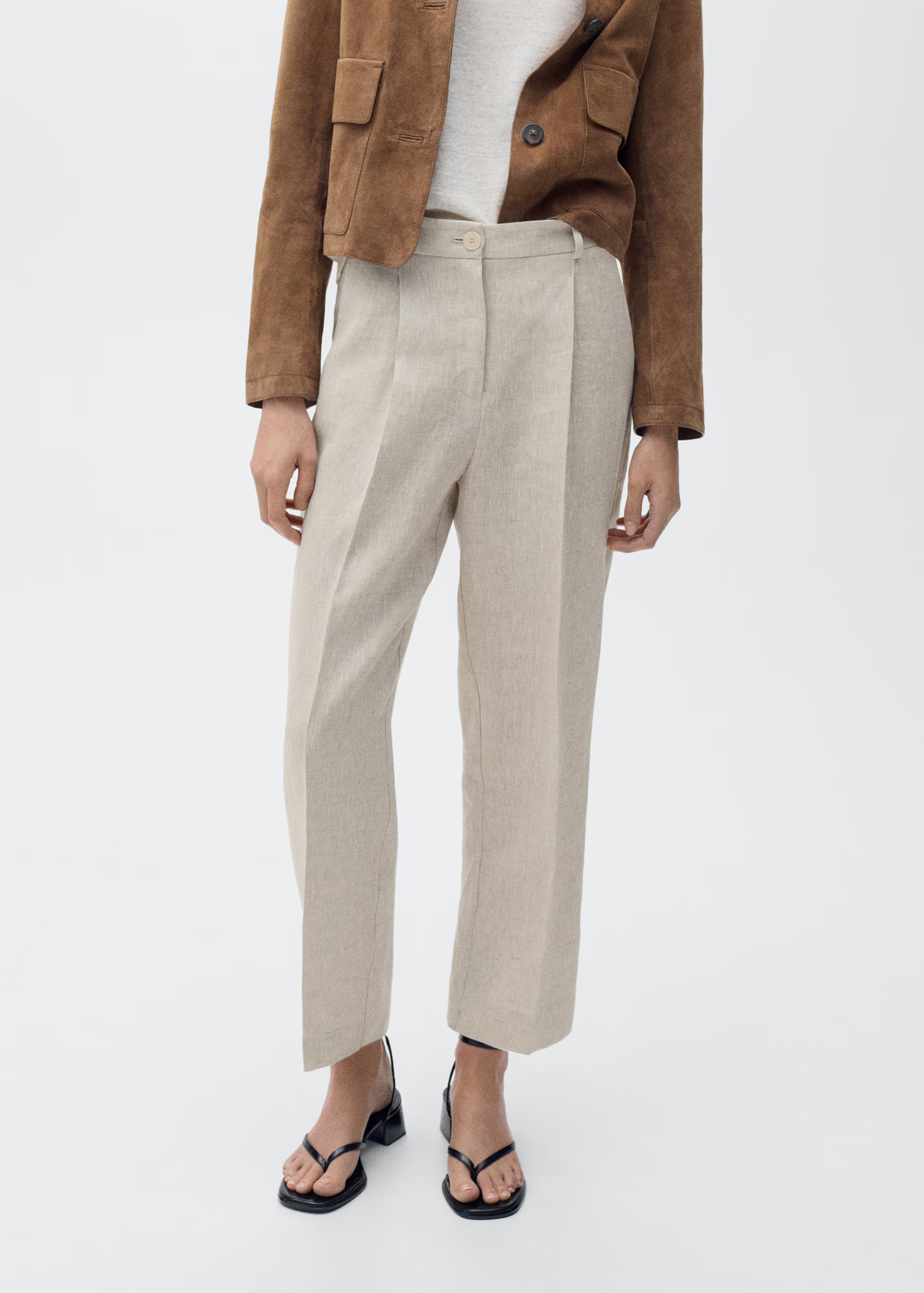 Straight-fit linen pants with pleat detail - Women | MANGO USA | Mango (US/MX/AU)