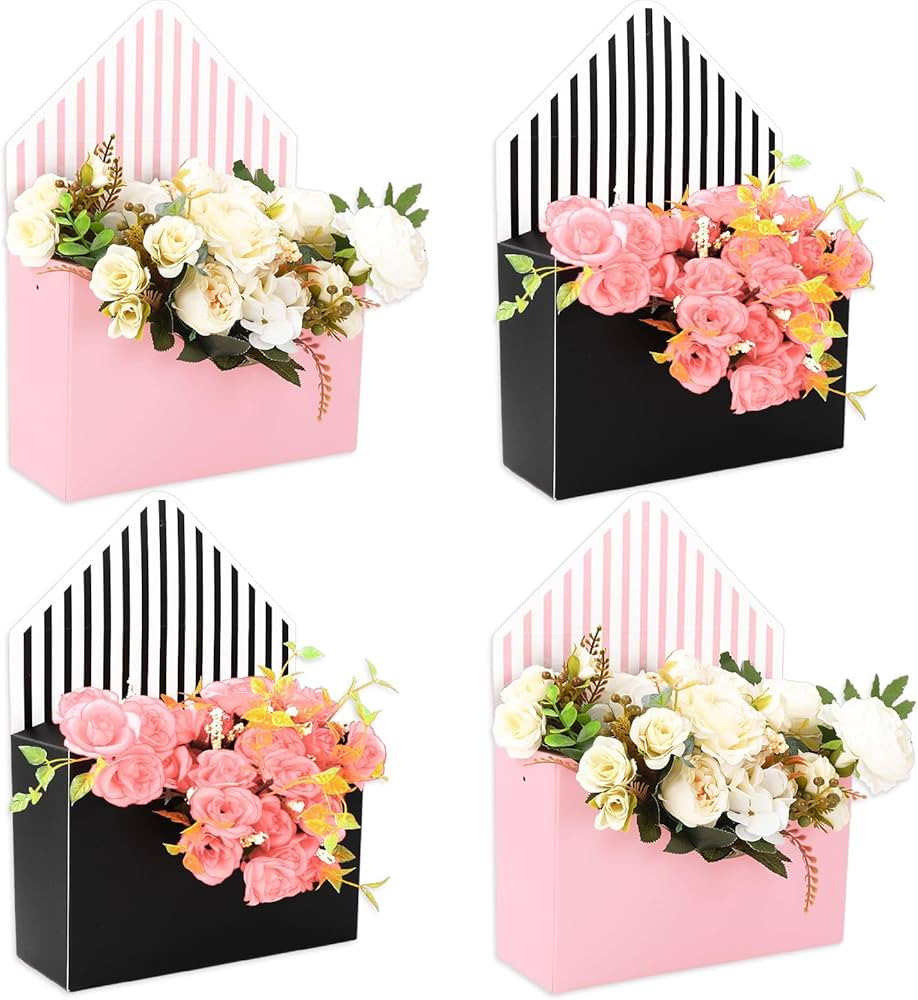 FYSUIMU 4Pcs Floral Envelope Box Empty Flower Stripe Paper Box Florist Bouquet Gift Packaging Box... | Amazon (US)