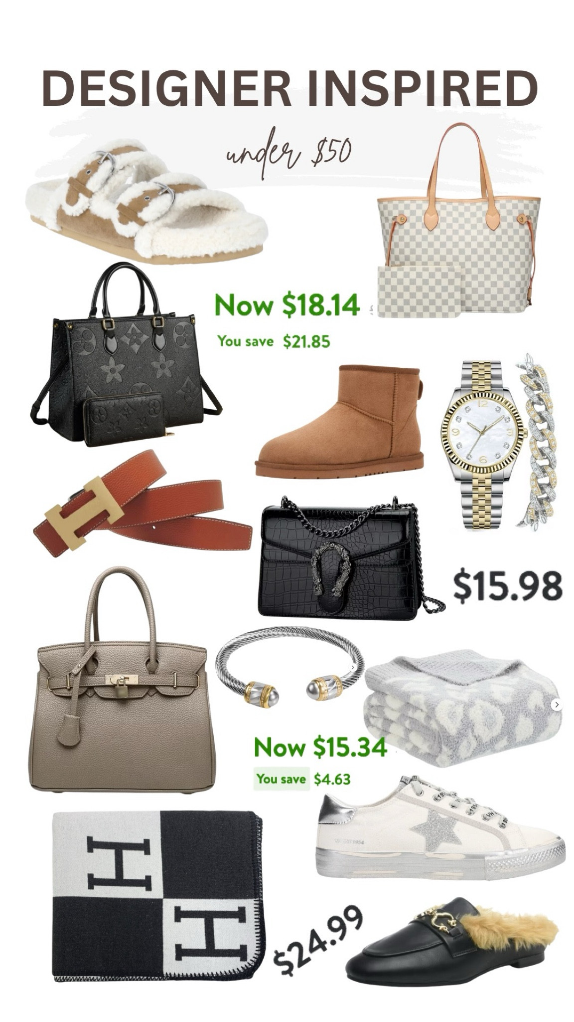 Designer-inspired finds under $50 that look luxe but don’t break the bank! From cozy shearling slides and chic totes to statement watches and blankets, these budget-friendly pieces are perfect for elevating your style. Shop these must-haves for less!


#DesignerInspired #AffordableFashion #LooksForLess #LuxuryForLess #BudgetStyle #DesignerLooksForLess #Under50Finds #FashionSteals #AffordableAccessories #LuxeLooks #StylishOnABudget #ChicForLess #TrendingFashion #AmazonFinds #WalmartDeals #AffordableStyle

#LTKItBag #LTKFindsUnder50 #LTKGiftGuide