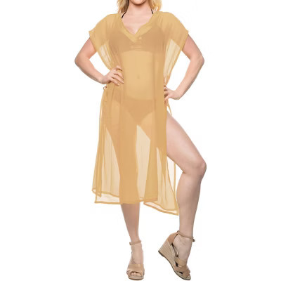 LA LEELA Womens Summer Holiday Beachwear Long Bathing Suit Short Beach Dress Front Tie Swimsuit Cover Ups S-M Yellow, Solid | Target