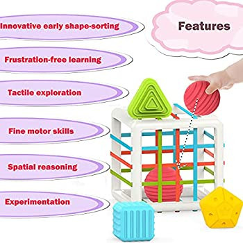 MINGKIDS Montessori Toys for 1 Year Old,Baby Sorter Toy Colorful Cube and 6 Pcs Multi Sensory Sha... | Amazon (US)