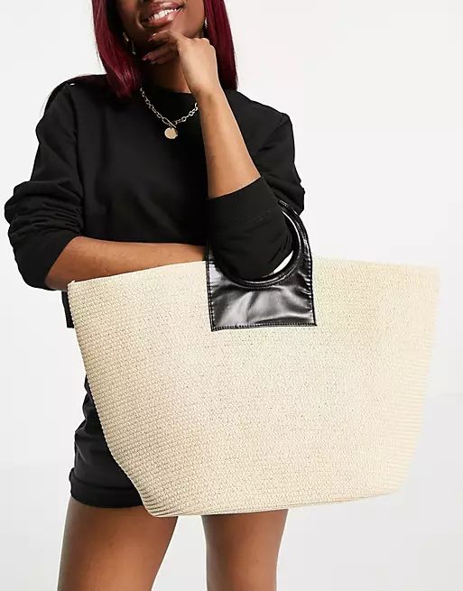 SVNX oversize straw tote bag in natural | ASOS (Global)