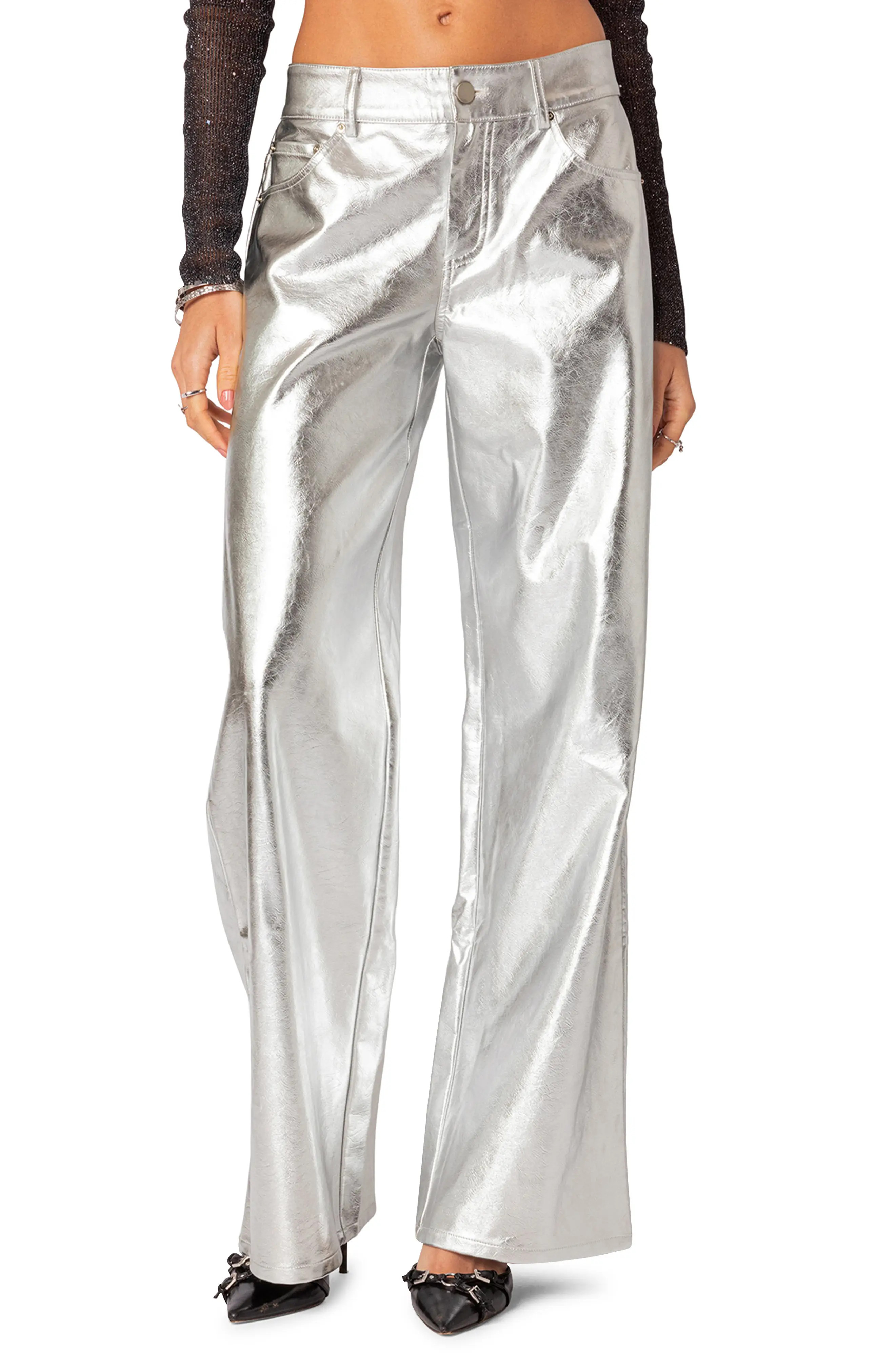 EDIKTED Kim Metallic Faux Leather Pants (Women) | Nordstrom | Nordstrom