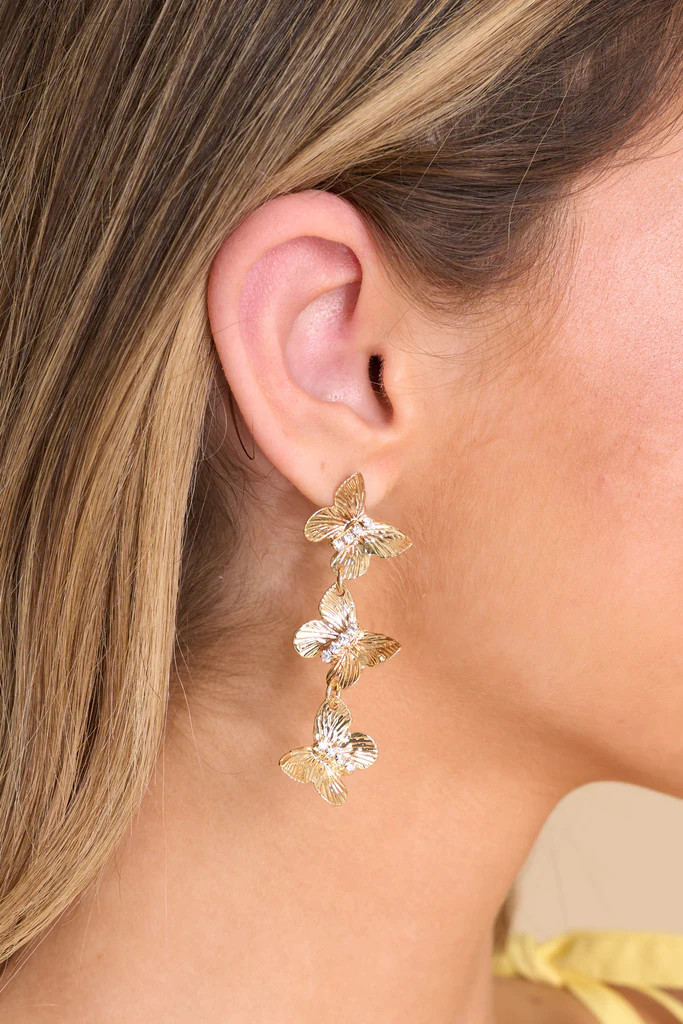 Float Like A Butterfly Gold Earrings | Red Dress 