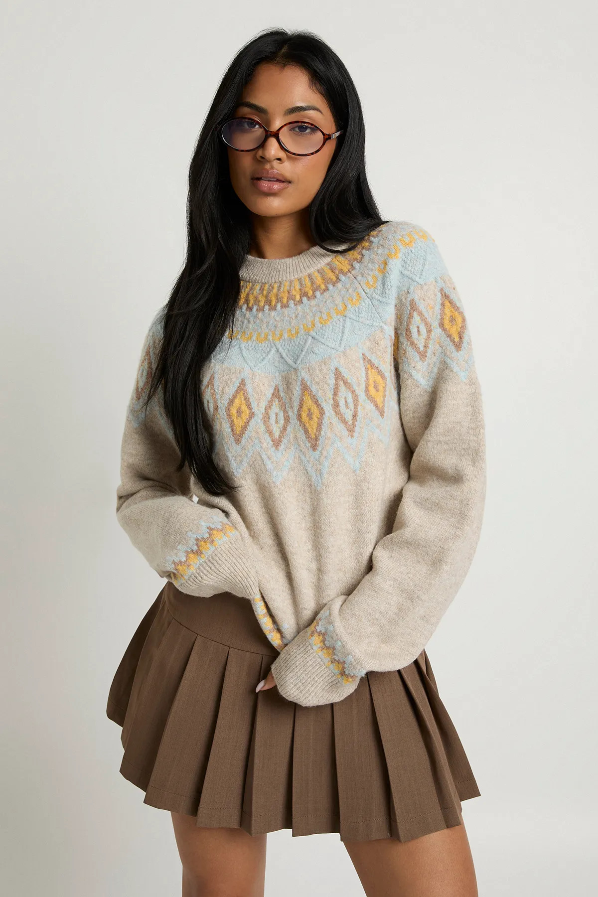 Soft Knit Chunky High Neck Fairisle Jumper | Boohoo.com (UK & IE)