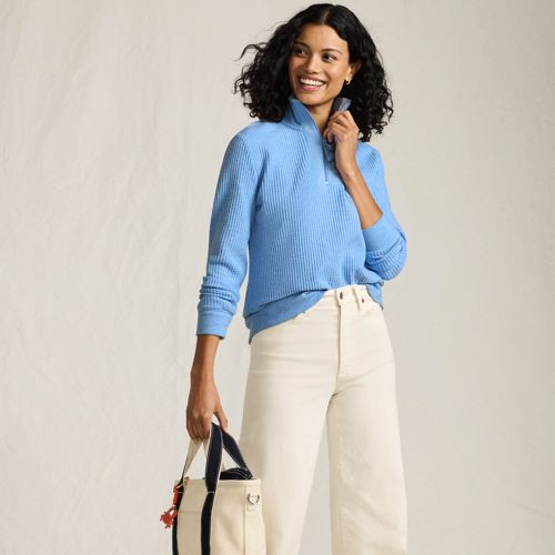 Women's Long Sleeve Waffle Quarter Zip Pullover | Lands' End (US)