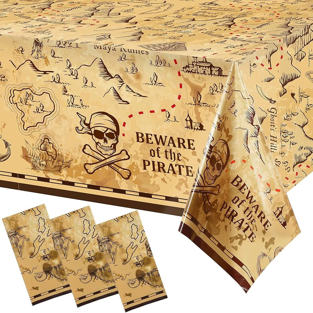 Pirate Party Tablecloth Treasure Map Tablecover Plastic Island Treasure Table Covers Pirate Nauti... | Amazon (US)