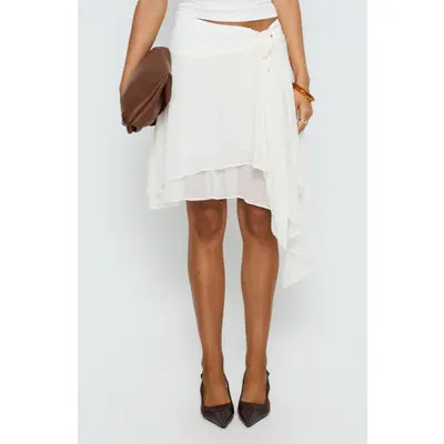 Princess Polly Ophella Tie Waist Tiered Asymmetric Chiffon Midi Skirt in Cream at Nordstrom, Size 6 | Nordstrom