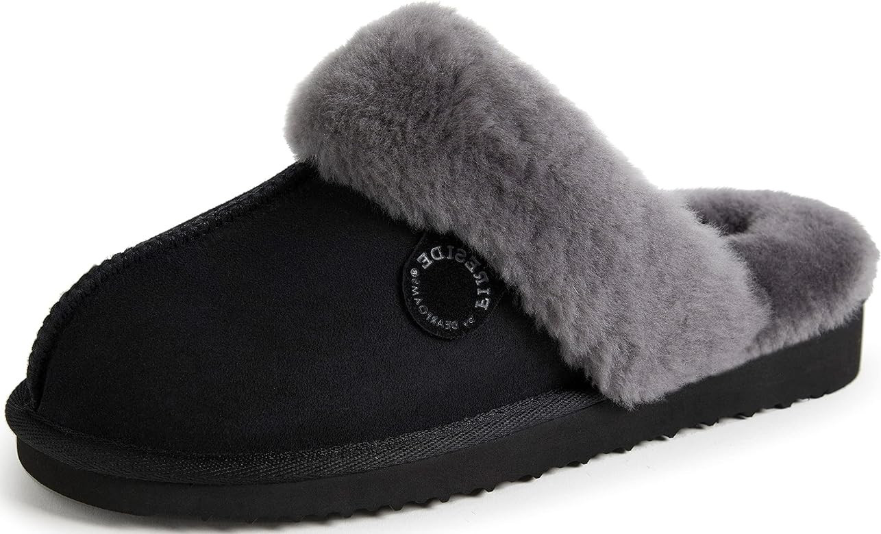 Dearfoams Women's Fireside Sydney Shearling Fur Indoor/Outdoor Scuff Slipper with Wide Widths | Amazon (US)