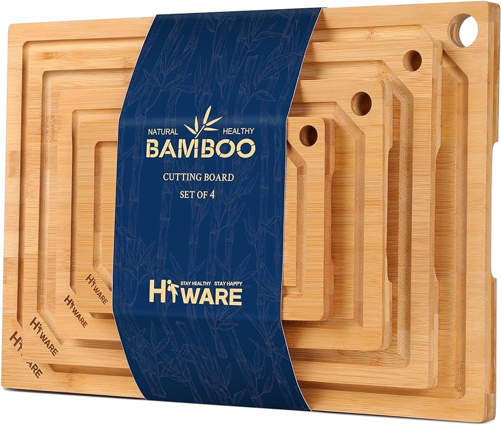 Hiware 4-Piece Bamboo Cutting Boards Set for Kitchen, Heavy Duty Cutting Board with Juice Groove,... | Amazon (US)