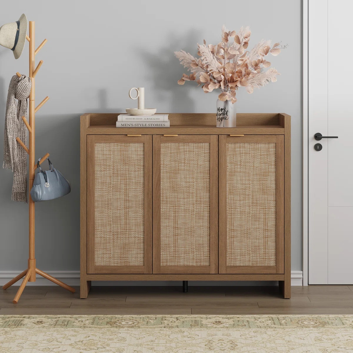 Chada 30 Pair Rattan Shoe Storage Cabinet With 3 Doors And Adjustable Shelves | Wayfair North America