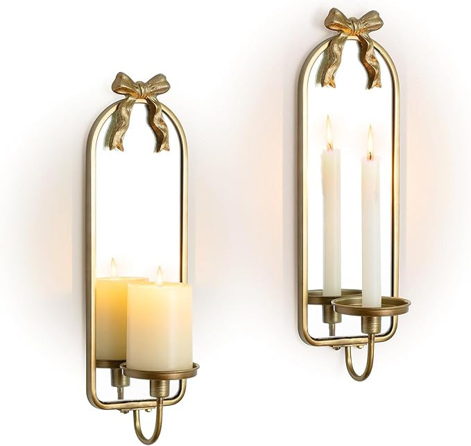 Gold Candle Sconces Wall Decor: Modern Decorative Wall Candle Holder Set of Two for Bedroom - Vin... | Amazon (US)