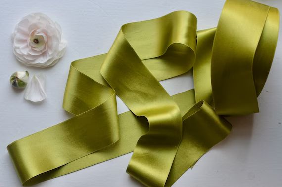 green chartreuse silk satin 2" wide ribbon | Etsy (US)