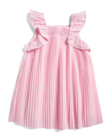 Toddler Girls Pleated Dress With Smocking | TJ Maxx