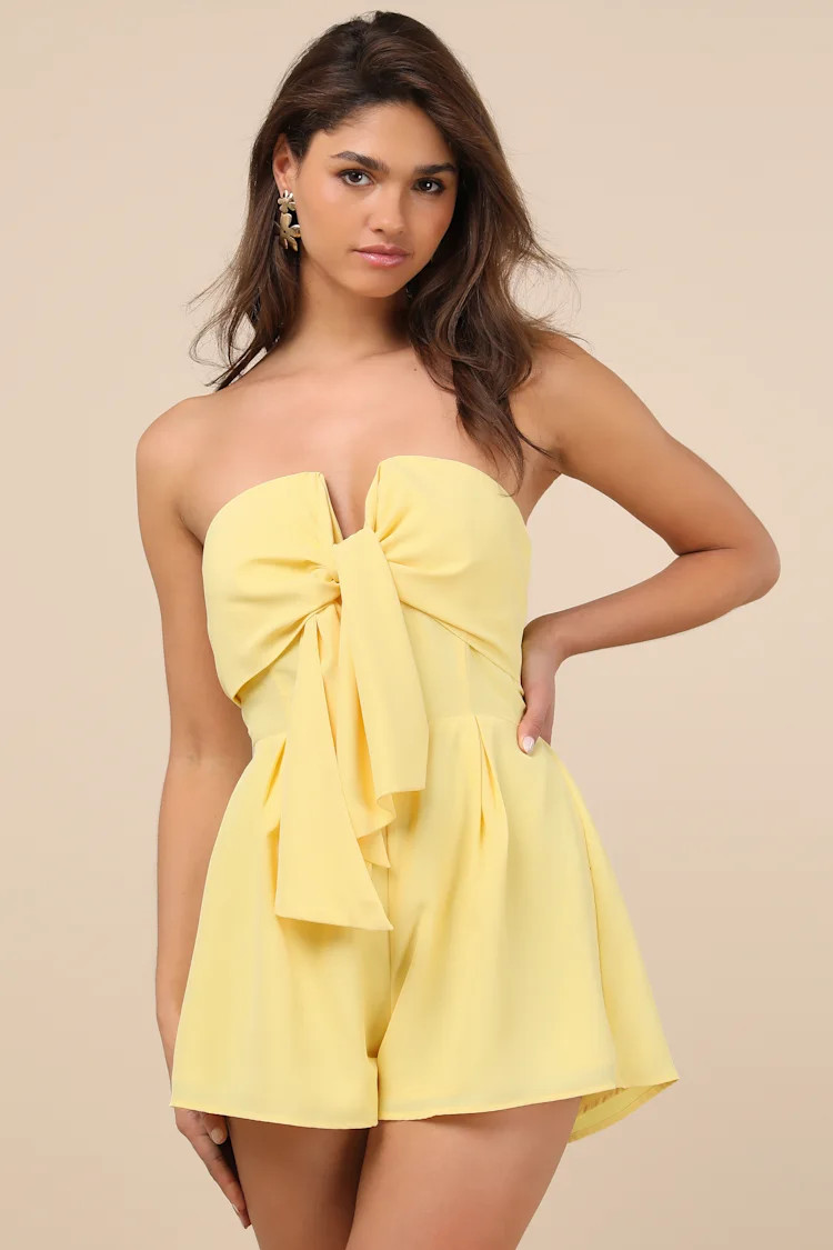 Inez Light Yellow Tie-Front Romper | Lulus